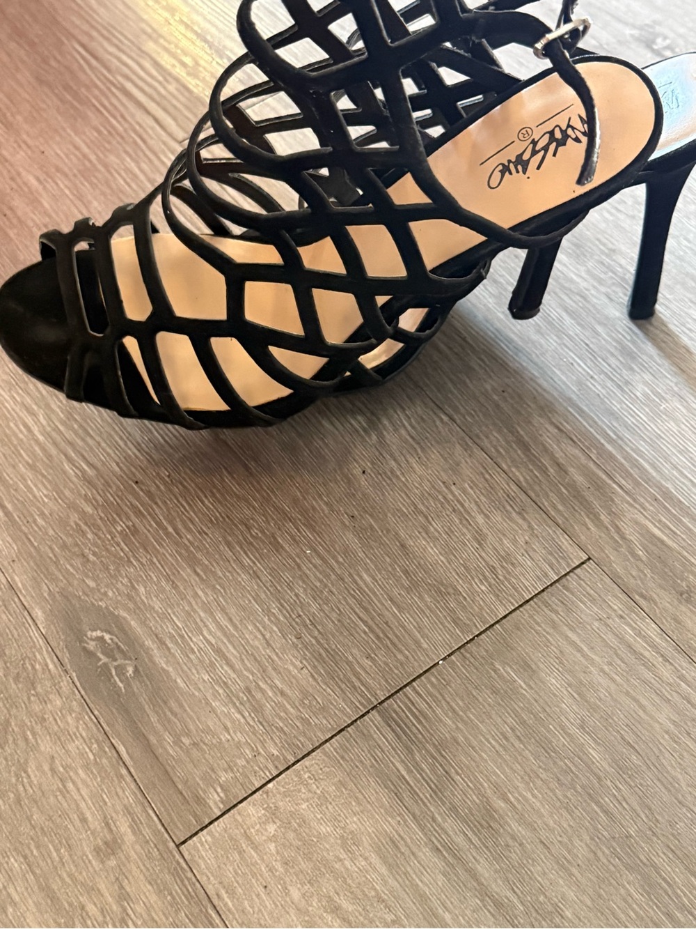 Black Cage Heel Sandals - Picture 2 of 3